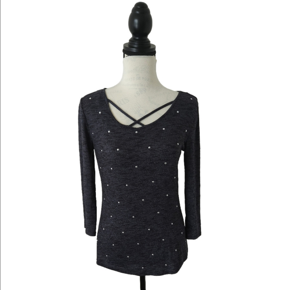🎉 juicy couture gray studded long sleeves lightweight top size SX 🎉